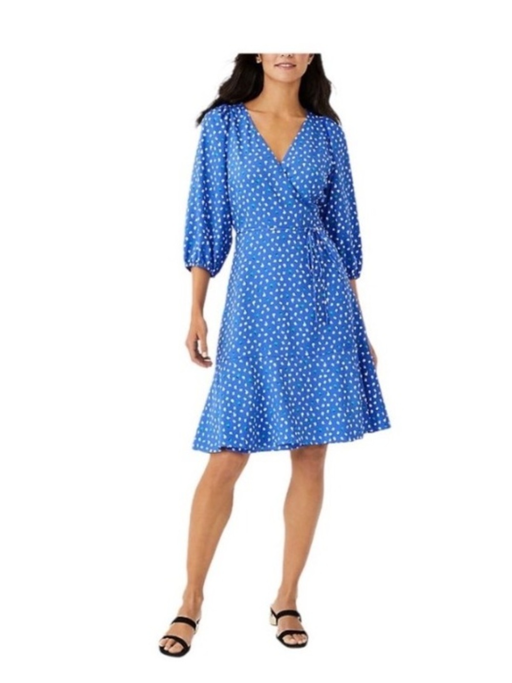 Ann Taylor Blue Floral Puff Sleeve Wrap Dress